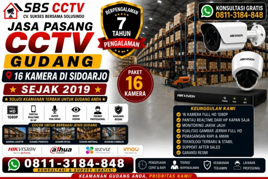Jasa Pasang Cctv Gudang 16 Kamera di Sidoarjo